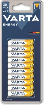 A retail package of VARTA AAA alkaline batteries.
