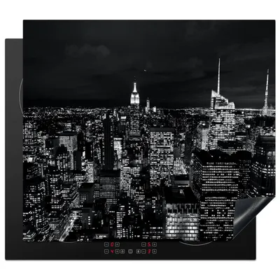 Produktbild von KitchenYeah© Herdabdeckplatte Skyline - Schwarz - Weiß - New York - Amerika , 58x51cm, Küche Deko, Glaskeramikkochfeld Herdabdeckung, Abdeckplatte fùr Kochfeld