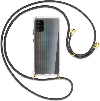 Produktbild von Handykette Backcover-Schutzhülle mit Band (Metall goldfarben) für Samsung Galaxy A71 5G - dunkelgrau