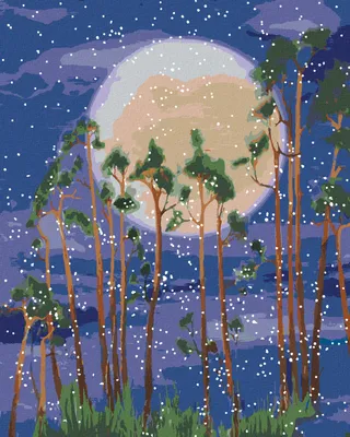 Produktbild von Zuty - Malen nach Zahlen - MOND HINTER DEN BÄUMEN IM WALD, 40x50 cm, ohne Keilrahmen
