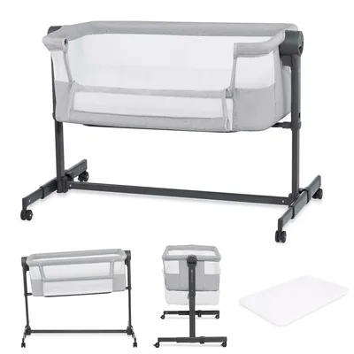 Productafbeelding van Kinderkraft Bijzetbed 2-in-1 NESTEE UP 2 - Kinderbed, matras inbegrepen, verstelbare hellingshoek in 2 standen, grijs