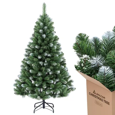 Produktbild von Salcar Künstlicher Weihnachtsbaum 150 cm mit Schnee Effekt Astspitzen und Metallständer, Künstlich Tannenbaum für Weihnachten