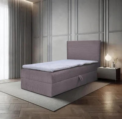 Produktbild von Bett, Boxspringbett, Continentalbett BERG POSO MINI mit Bonell Matratze, Einzelbett mit Container, H3 (90x200 cm, Rosa - Poso 27, Topper Visco)