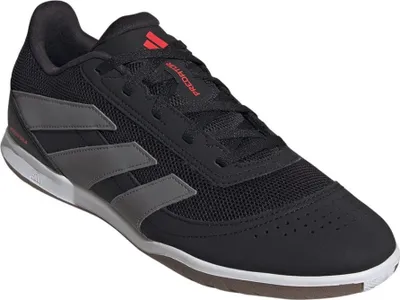 A single black Adidas Predator Club IN SALA indoor soccer shoe is shown from a side angle against a white background.