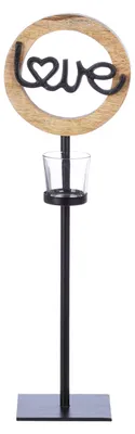Imagen del producto de Gilde Teelichtleuchter, Herzmotiv, Aluminium, Mangoholz, naturfarben, VE 2 Höhe: 53.00 cm Breite: 17.00 cm Tiefe: 13.00cm 55338