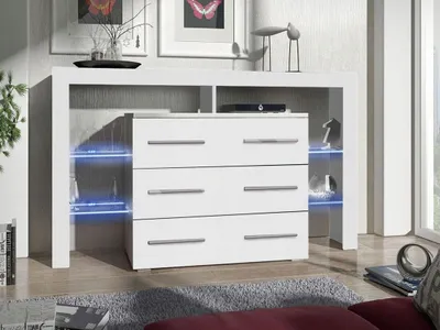 Obrázok produktu pre Komoda so zásuvkami a LED osvetlením CLANE 2 - biela / lesklá biela