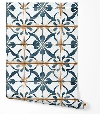 Produktbild von Selbstklebende Tapete Möbelfolie Fliesenoptik Blau Weiß Ornament Vintage 3D Azulejos Muster Mediterran Tapete Wohnzimmer Schlafzimmer Flur Küche Abwaschbar 5m x 0,5m