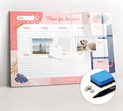 Produktbild von Magnetpinnwand Memoboard - Zubehörsatz - Schwarzer Marker + Schwamm + Magnete - 60 x 40 cm - Wochenplaner