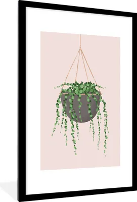 Produktbild von MuchoWow® MuchoWow® Gerahmtes Poster Pflanzen - Hängender Blumentopf 60x90 cm - Poster mit zchwarzem Bilderrahmen - Dekoration - Wandposter Wohnzimmer - Hochwertig