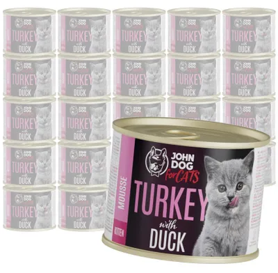 Zdjęcie produktu dla John Dog for Cats Mus Indyk z Kaczką 24x200g Bezzbożowa Mokra Karma Dla Kociąt