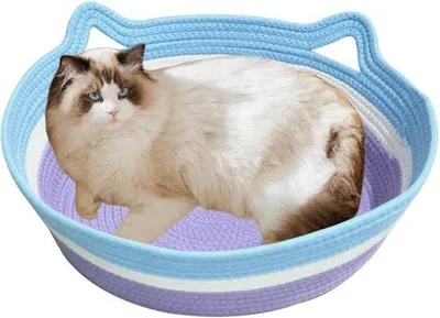 Produktbild von - Schlafplatz für Katzen: Waschbarer Katzenkorb, Katzenkorb aus Baumwollseil, Gewebetes Katzenbett, Gemütliches Tierbett für Hunde und Katzen für den Innenbereich