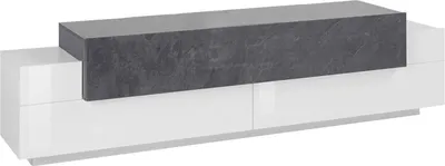 Produktbild von Fernsehschrank Dmirand, Niedriges Sideboard für Wohnzimmer, Sockel für TV-Möbel, 100 %  Italy, cm 200x45h52, glänzend weiß und Schiefer