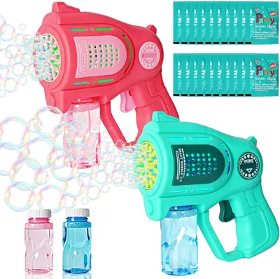 Image de Pistolet à bulles, lot de 2, avec 21 trous, machine à bulles automatique incluant 20 flacons de 10 ml de liquide, pour