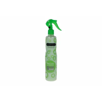 A bottle of hair conditioner with a spray nozzle.