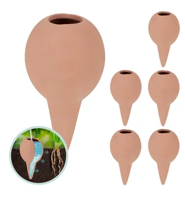 Produktbild von Relaxdays Tonkegel Bewässerung, 6er Set, Gießkugel für Zimmerpflanzen und Balkonkästen, H x D: 11,5 x 6 cm, terrakotta