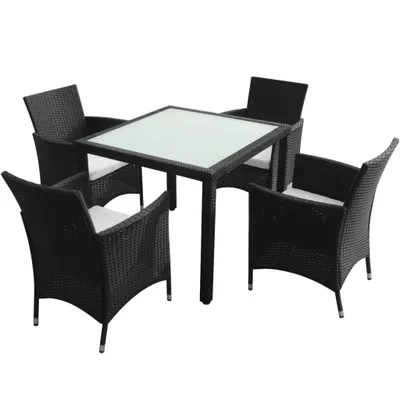 Immagine prodotto di vidaXL set da pranzo da giardino 5 pezzi con cuscini in poly rattan nero
