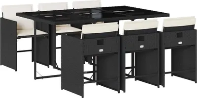 Produktbild von vidaXL 7-tlg. Garten-Essgruppe mit Kissen Schwarz Poly Rattan