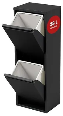 Produktbild von Mülltrennsystem Sollentuna Mülleimer 2 Fächer Küche 2 x 14 L Abfalleimer Müllschrank schmal 93 x 33 x 25 cm Metall Schwarz