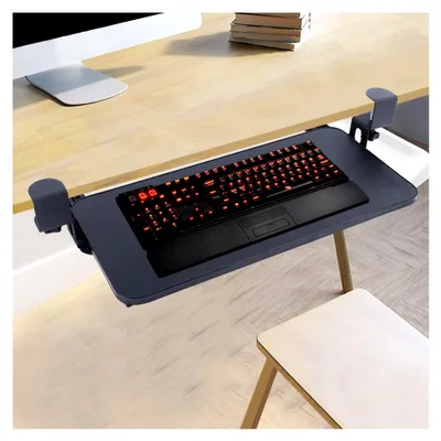 Produktbild von Tastaturauszug mit Metallschienensystem 52 x 25 cm, C-förmige Halterung, Ablage für Computertisch, Schwarz