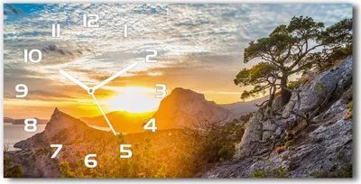 Produktbild von Wanduhr aus Glas – 60x30 cm - Glasbild - Glasuhr - Gehärtetes Glas - weisse-zeiger - Sonnenuntergang