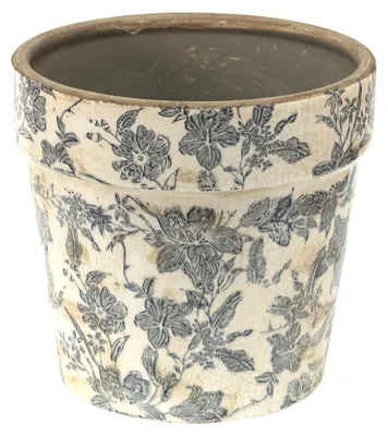 Zdjęcie produktu dla Clayre & Eef Doniczka Ø 16x15 cm Szaro-beżowe ceramiczne kwiaty