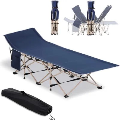 Produktbild von Feldbett  Faltbares Campingbett mit Aufbewahrungstasche, Stahl & Oxford, Blau, 190x68x52cm