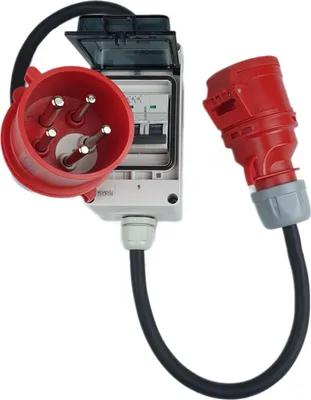 Produktbild von RoadEu - CEE Adapter 32A auf 16A mit Phasenwender - Starkstrom Adapter 32A Stecker auf 16A Kupplung mit Leitungsschutzschalter 16A C - 1 Meter