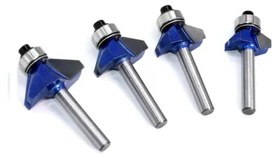 Produktbild von 4-teiliges 6mm Schaft 45-Grad Fasenfräser Set aus Hartmetall für die Holzbearbeitung