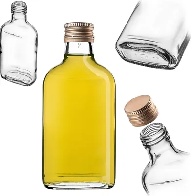 Produktbild von KADAX Flachmann 200ml, 1 Stück, kleine Glasflaschen mit Schraubverschluss, Fläschchen, leere Flaschen zum Befüllen, mini Likörflaschen, Schnapsflaschen (Gold)