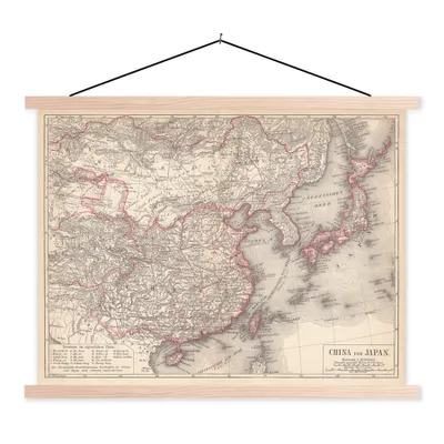 Obrázok produktu pre MuchoWow® Textilný plagát - Mapa - Vintage - Japonsko - 60x45cm - S hnedými lamelami