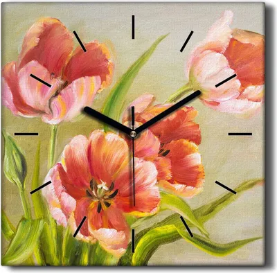 Produktbild von Coloray Hodiny Unikátní 30x30 cm  Tiché hodiny Pro obývací pokoj a kuchyň Nástěnné hodiny Plátno Černé ručičky hodin - Květiny rostlinné listy
