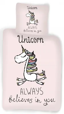 Produktbild von Baby Kinder Bettwäsche Einhorn Motiv Unicorn Always believes in you Rosa Bettdecke 100x140 cm Kopfkissen 40x45 cm 100 Baumwolle