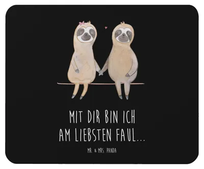 Produktbild von Mr. & Mrs. Panda Mousepad Faultier Pärchen - Schwarz - Geschenk, Mouse Pad, Mauspad, Beziehung, computer, Liebe, laptop