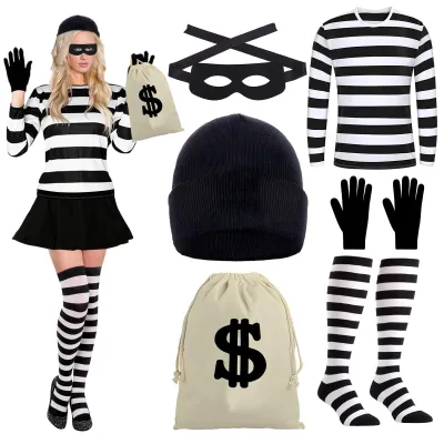 Immagine prodotto di Omgoods - Costume da rapina per donna, completo di cappello, maschera e guanti
