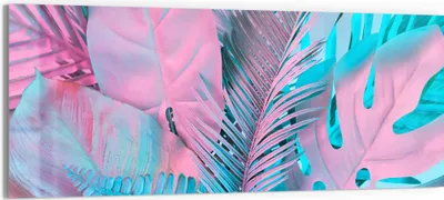 Produktbild von DEQORI Glasbild Echtglas 150x60 cm 'Tropenblätter: Farbeffekt' Wandbild Bild modern Deko