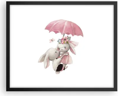 Produktbild von Gerahmtes Poster - Schwarzer Rahmen - Hasen Regenschirm Kinder - 50x40 cm - Wand Bild - Wanddeko - Wandbilder - Kunstposter - Wandposter - Bilderrahmen - Bilder - Kunstdruck - P2BAA50x40-4777