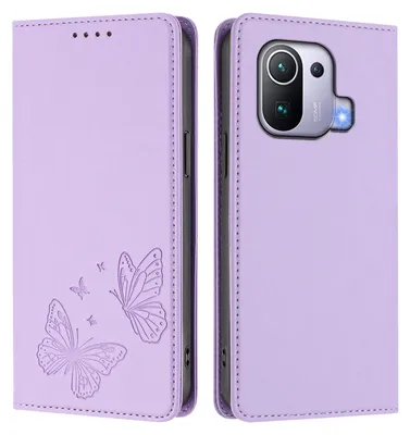 Produktbild von Lederhülle für Xiaomi Mi 11 Pro, Schmetterling Prägung Leder Brieftasche Schutzhülle mit Ständer Violett