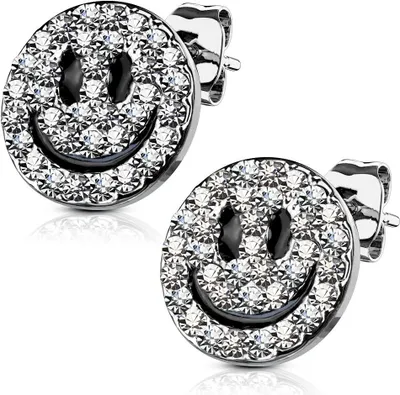 Produktbild von 1 Paar Damen Ohrstecker Ohrringe Edelstahl Emoticon Zirkonia Kristalle Autiga® silber