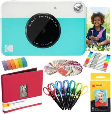 Obrázok produktu pre KODAK Printomatic – okamžitý fotoaparát (modrá) – balenie obsahuje: umelnícky set + papier Zink (20 listov) + 8 x