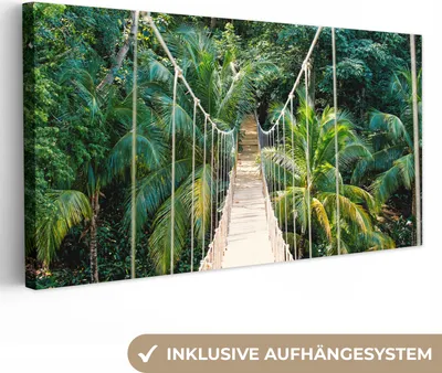 Obrázek produktu pro OneMillionCanvasses® - Obraz na plátně - Džungle - Palma - Most - Příroda - Rostliny, nástěnná malba, nástěnné dekorace obrázky do obývacího pokoje, 40x20cm