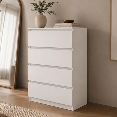 Produktbild von Home Collective Kommode Sideboard mit 4 Schubladen | Schubladenkommode Kommodenschrank Anrichte Schrank 70x40x100cm | Schlafzimmer Jugendzimmer Flur Möbel | modernes griffloses Design | Weiß