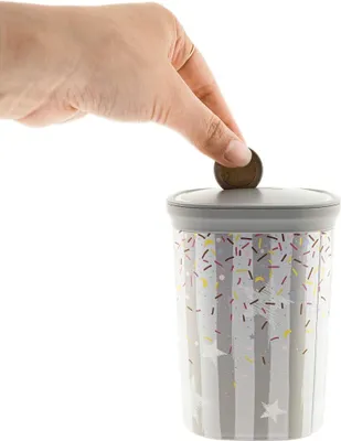 Produktbild von Robuste Spardose aus Kunststoff – Sicheres Sparen für Kinder und Erwachsene - Grau