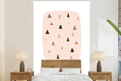 Produktbild von MuchoWow® Fototapete für Wohnzimmer oder Schlafzimmer Wandtapete Vinyl Motivtapete Weihnachtsbäume - Weihnachtsschmuck - Muster - 160x240 cm - Vinyltapete