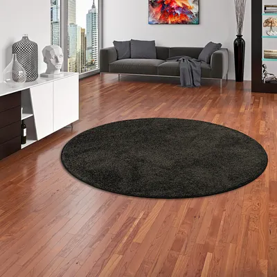 Produktbild von Hochflor Velours Teppich Mona Schwarz Rund, Größe:160 cm Rund