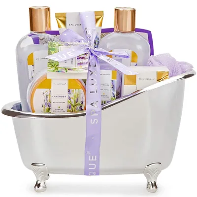 Produktbild von Bade Geschenkset für Frauen 8-teilig Lavendelduft Wellness Beauty Set mit Deko Badewanne