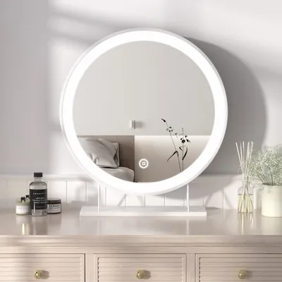 Produktbild von Heilmetz lusterko do makijażu z oświetleniem Φ48cm Białe lusterko kosmetyczne LED Lusterko stołowe 3 kolory światła Ciepła biel/Neutralna/Zimna biel (Możliwość ściemniania 3000-6500K) Dotykowe
