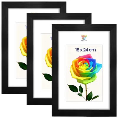 Produktbild von MG Design 3er Set Bilderrahmen Schwarz 18x24 cm - Echtholzrahmen mit Acrylglas, hoch/quer, zum Aufhängen & Aufstellen