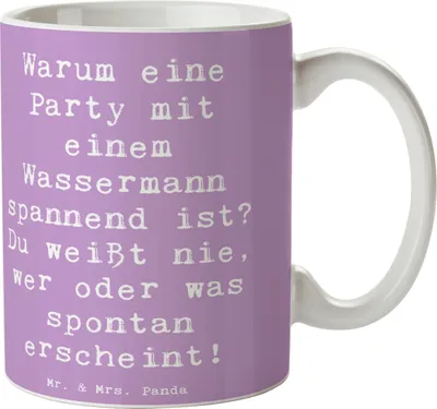 Produktbild von Mr. & Mrs. Panda Tasse Spruch Wassermann Party - Lavendeltraum - Geschenk, Überraschung, astrologische Geschenke, Becher, mit einem, Horoskop, Geschenktasse, Sternzeichen