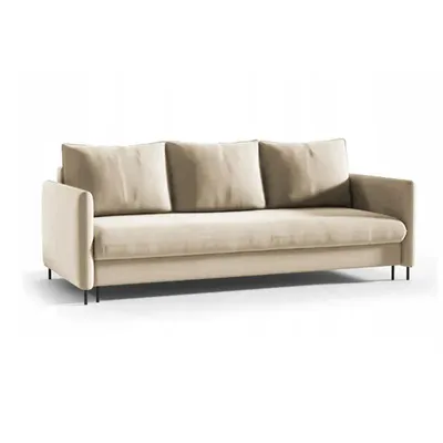 A studio shot of a beige sofa.
