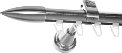 Produktbild von Innenlauf Edelstahl Look Gardinenstange 20mm Wandträger 1-läufig Spitze, Länge wählbar H50 E82 I